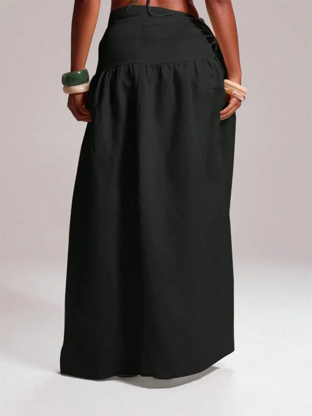 Black Sexy Women's Tie Side Low Rise Cover Up Maxi Skirt